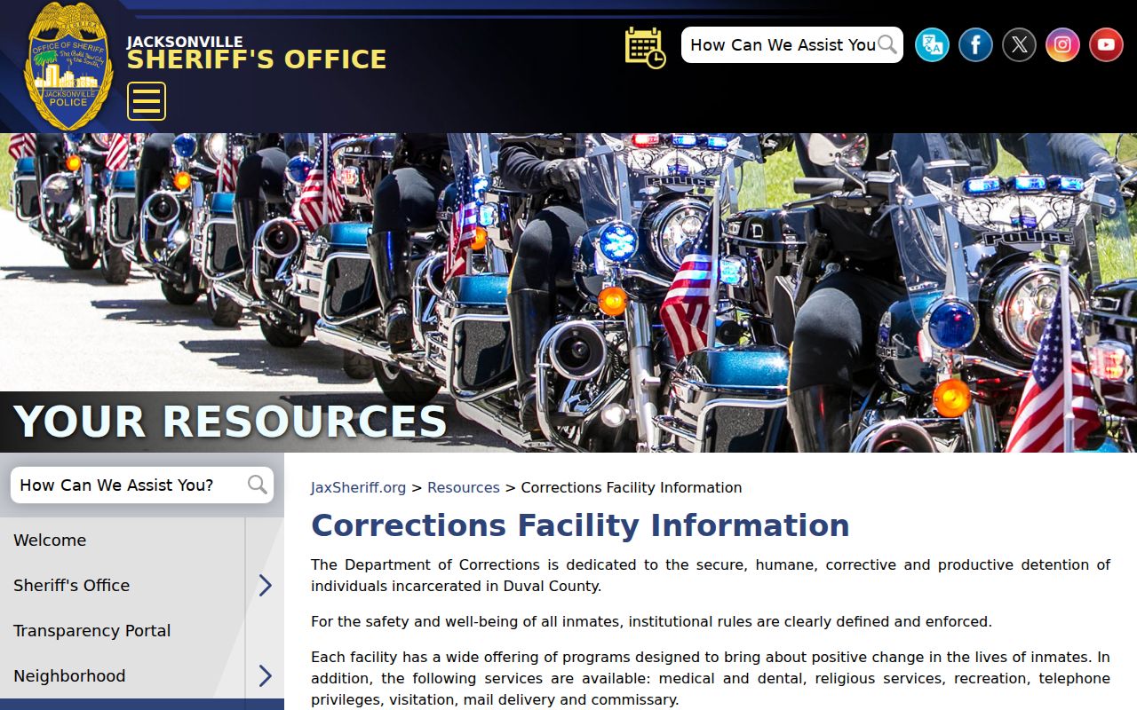 Duval County arrest and corrections facility information from JSO
