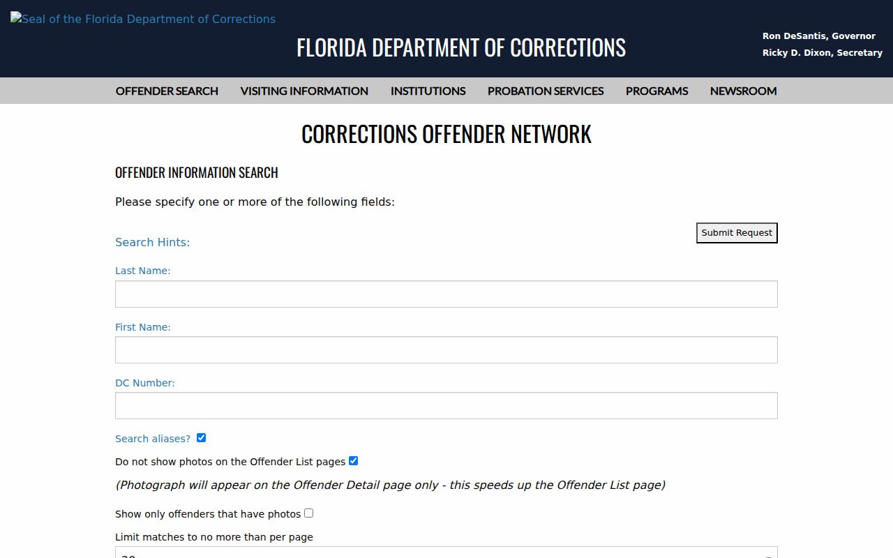 FDC custody and supervision search for Duval County criminal records