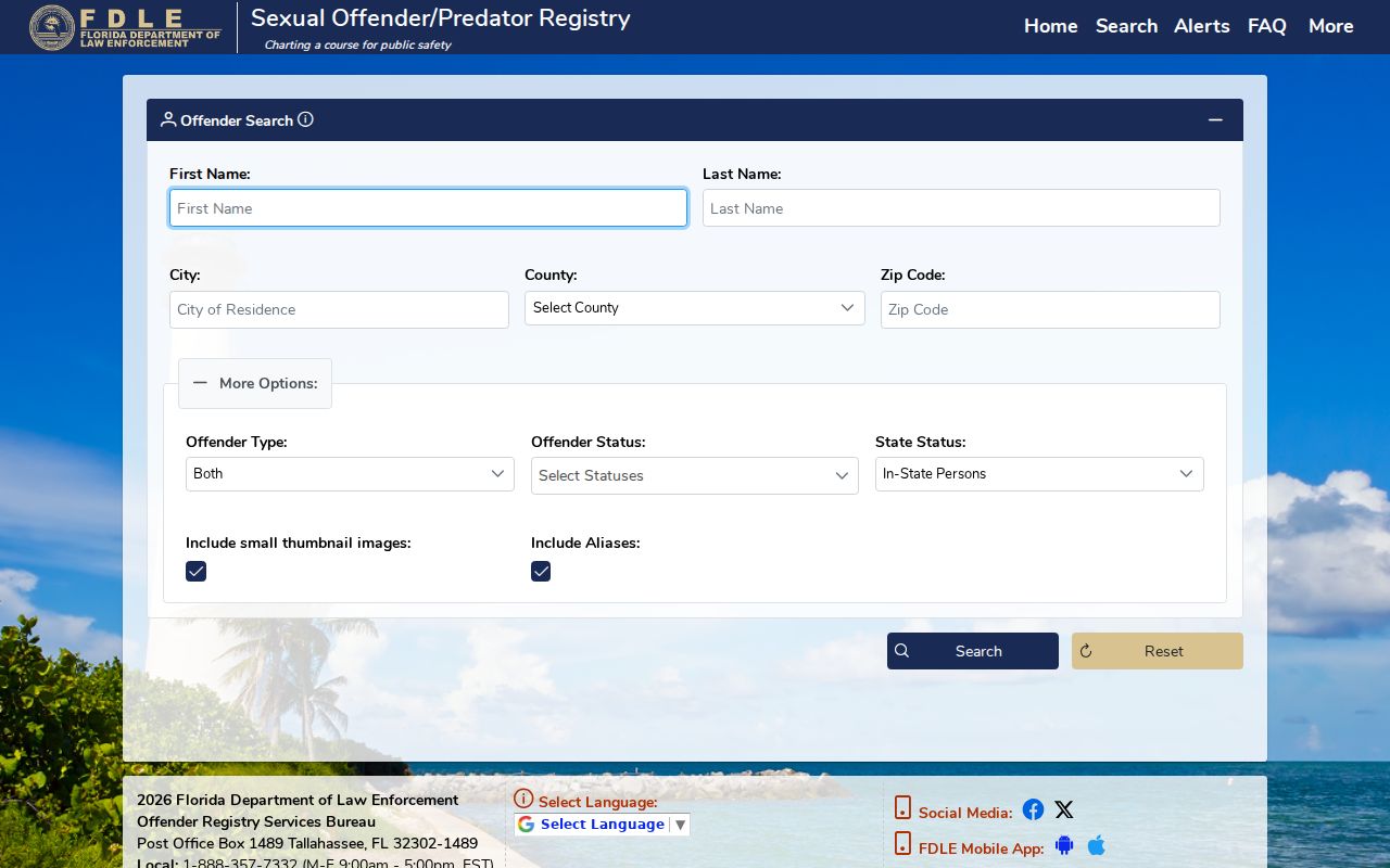 FDLE registry results and profile interface